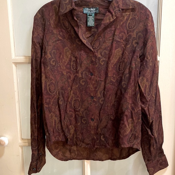 Lauren Ralph Lauren button down brown shirt paisley size petite P M - Picture 7 of 16